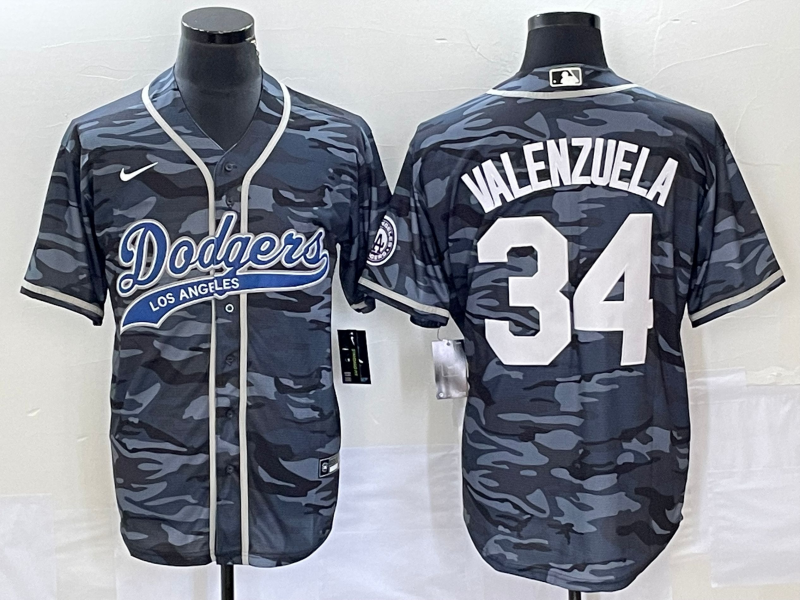 Men's Los Angeles Dodgers #34 Toro Valenzuela Gray Camo Cool Base With Patch Stitched Baseball Jersey Men's Los Angeles Dodgers #34 Toro Valenzuela Gray Camo Cool Base With Patch Stitched Baseball Jersey
